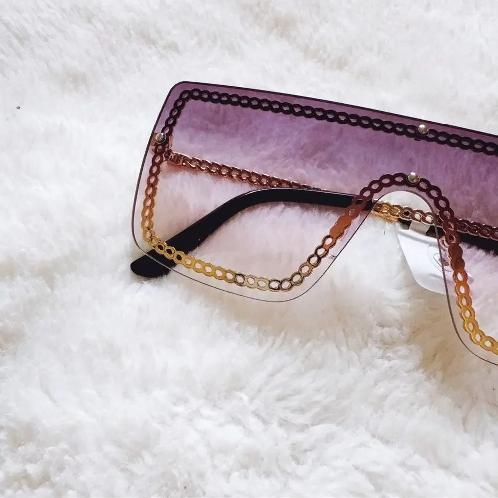 Christine Purple & Gold Chain Oversized Shield Sunglasses